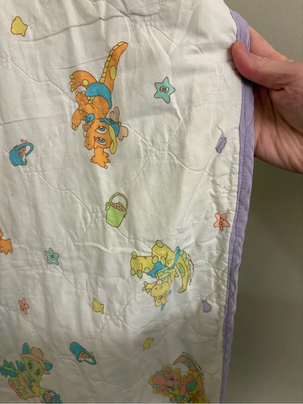 VTG 1987 Guy Gilchrist Tiny Dinos Baby Quilt Blanket United Feature Syndicate